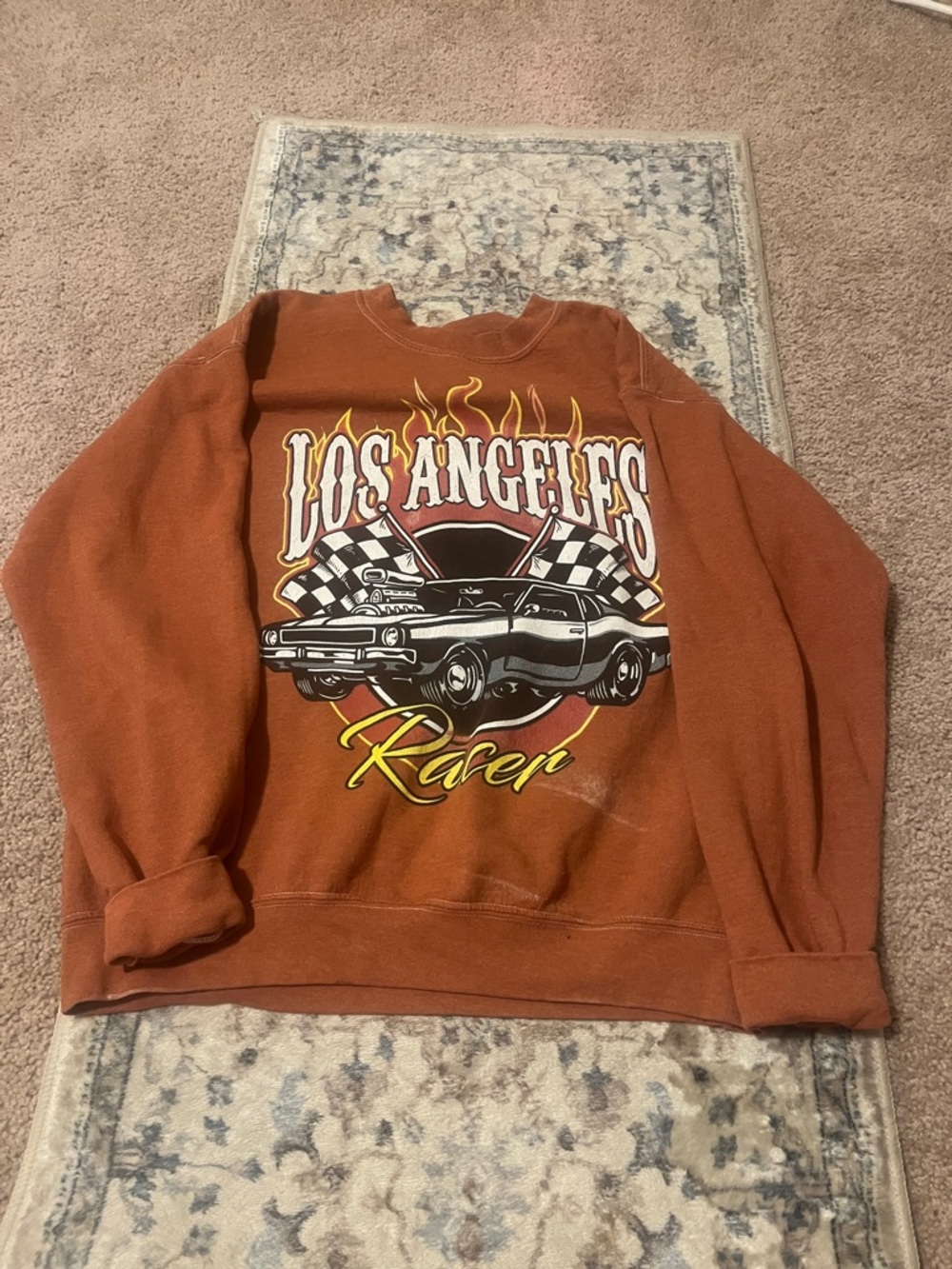 Los Angeles Racer Graphic Crewneck Sweater - Rust